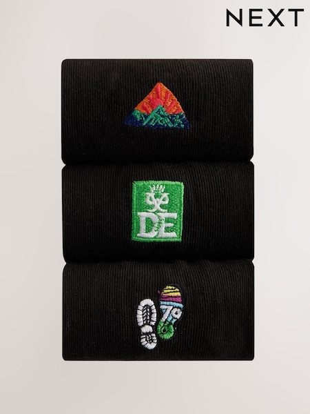 Black - Regular Duke Of Edinburgh Embroidered Socks 3 Pack