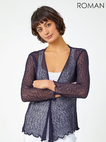 Roman Blue Textured Pointelle Detail Shrug (Q47886) | €50