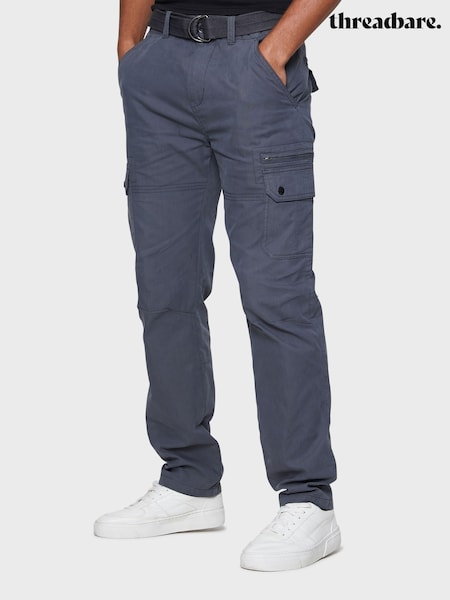 Серый - Threadbare Cotton Blend Belted Cargo Trousers (Q48474) | €48