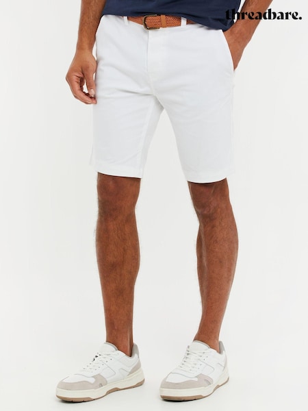 Valkoinen - Threadbare Cotton Stretch Turn-up Chino Shorts With Woven Belt (Q48529) | €38