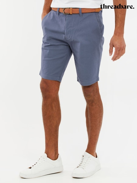 Threadbare Blue Cotton Stretch Turn-Up Chino Shorts with Woven Belt (Q48584) | 119 QAR