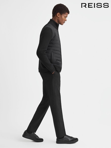 Reiss Black Southend Hybrid Quilt and Knit Zip-Through Jacket (Q48628) | €185