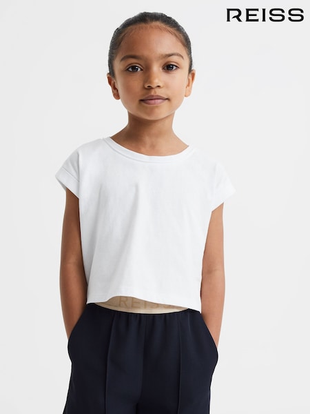 Reiss White Terry 9-13 yrs Cotton Crew Neck Crop Top (Q48788) | €5