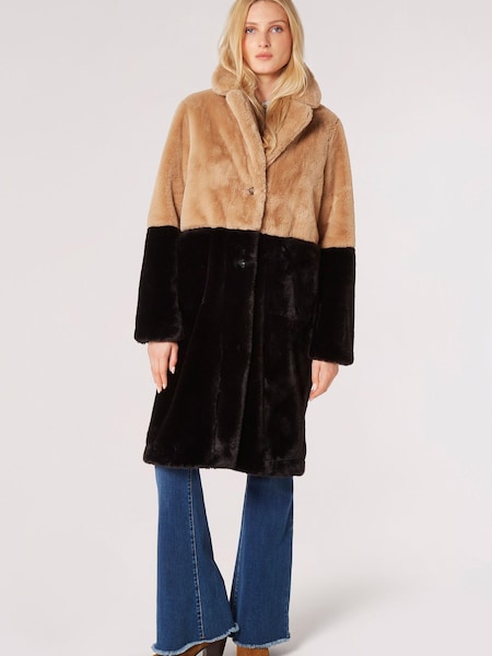 Apricot Brown Two Tone Reversible Suede Faux Fur Coat (Q48874) | €56