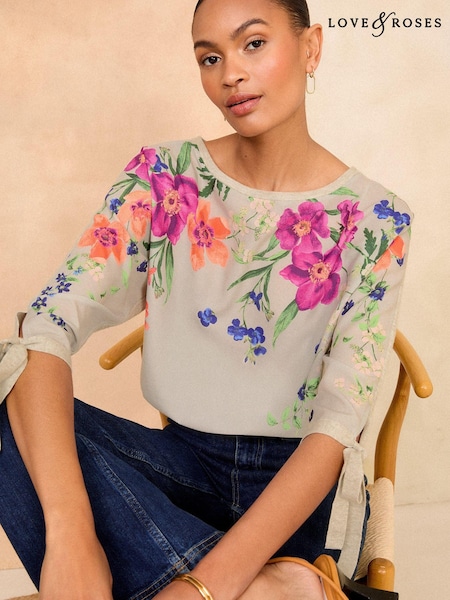 Love & Roses Grey Batwing Woven Mix Jumper (Q48918) | €25