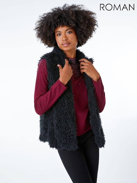 Roman Black Faux Fur Fluffy Gilet (Q48932) | €24