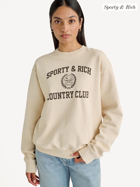 Sporty & Rich Cream Varsity Crest Crew Neck Sweatshirt (Q48953) | €264