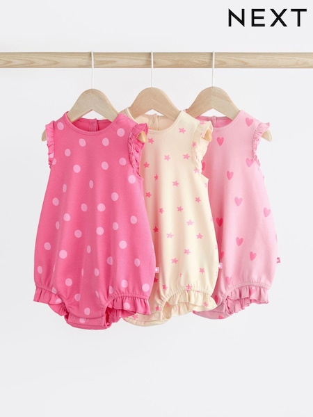 Pink/White Heart Baby Bloomer 100% Cotton Rompers 3 Pack (Q48963) | €10 - €12.50
