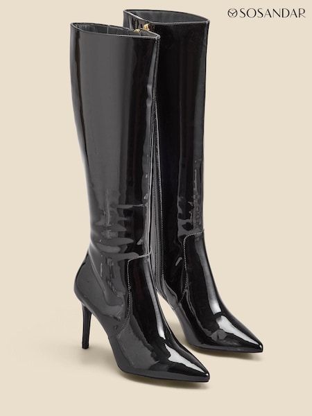 Sosandar Black Patent Leather Stiletto Knee High Boots (Q49011) | 418 QAR
