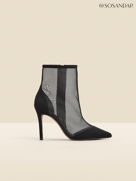 Sosandar Black Suede Stiletto With Mesh Panel Ankle Boots (Q49024) | € 97