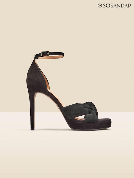 Sosandar Black Nubuck Leather Knot Detail Platform Heels Sandals (Q49028) | 269 QAR