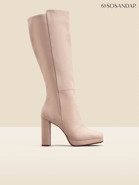 Sosandar Nubuck Leather Platform Block Heel Knee High Boots (Q49054) | ‏950‏₪