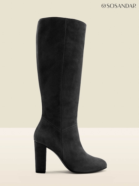 Sosandar Black Suede Zip Knee High Boots (Q49087) | AED480