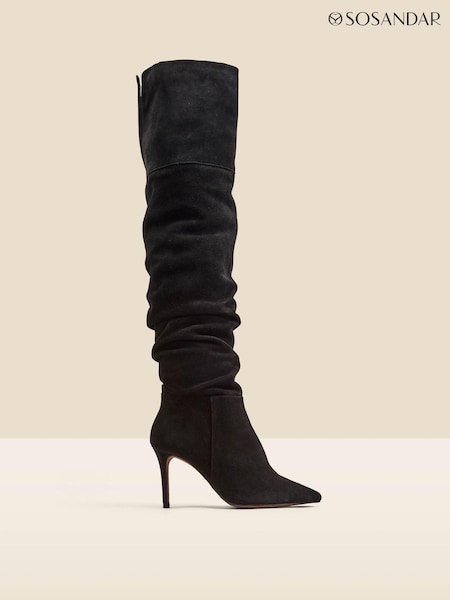 Sosandar Black Suede Slouch Stiletto Heel Over The Knee High Boot (Q49113) | 443 QAR