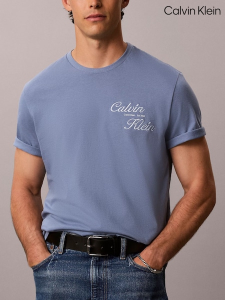 Azul - Regular Calvin Klein Embroidered Logo T-shirt