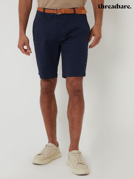 Bleumarin - Pantaloni scurți chino elastici cu curea din țesătură elastică Threadbare (Q49634) | 179 LEI