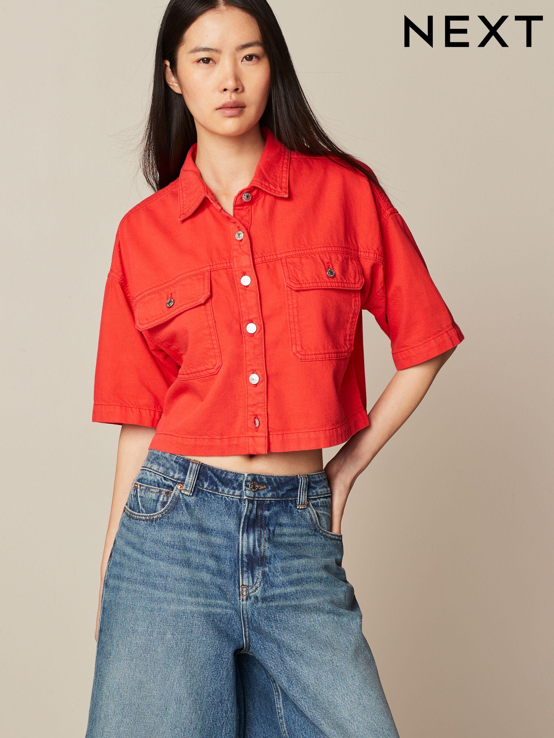 Red denim shirt womens outlet