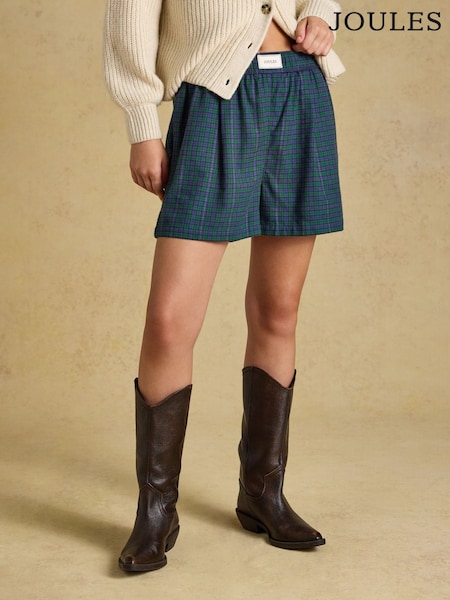 Navy Check - Joules Amara Pull On Flannel Shorts