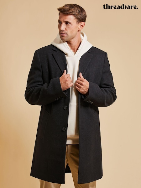 Negru - Haină Threadbare Luxe un rând de nasturi Croit (Q49905) | 375 LEI