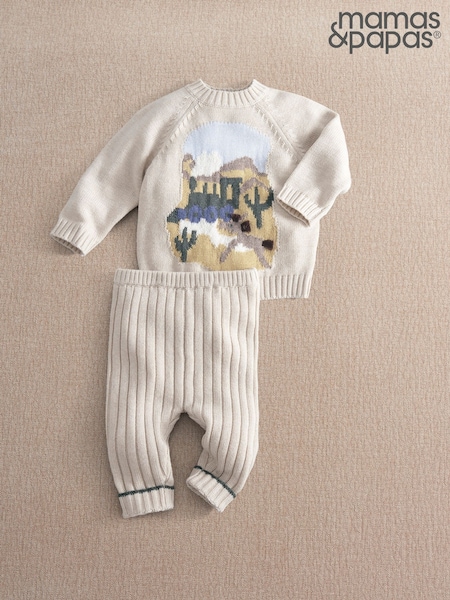 Blau - Mamas & Papas Train Knitted Jumper & Leggings Set