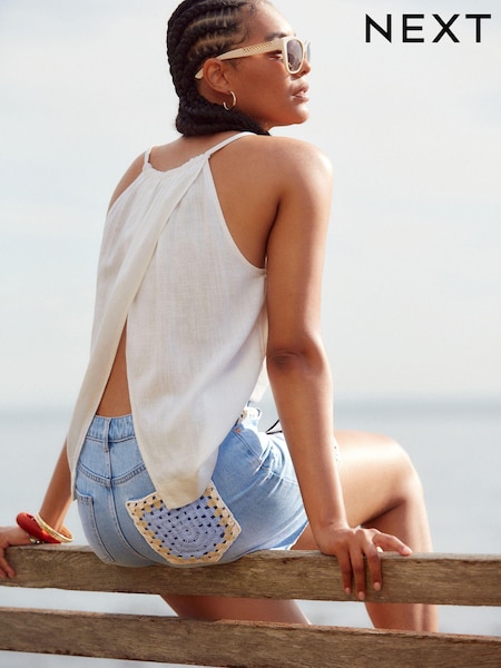 Mid Blue Crochet Insert Denim 100% Cotton Shorts (Q50007) | €17