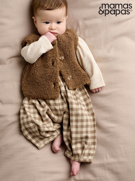 Brown - Mamas & Papas Bodysuit Gilet & Gingham Trousers 3 Piece Set