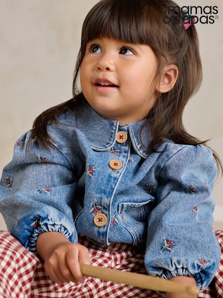 Blue - Mamas & Papas Berry Embroidered Denim Jacket