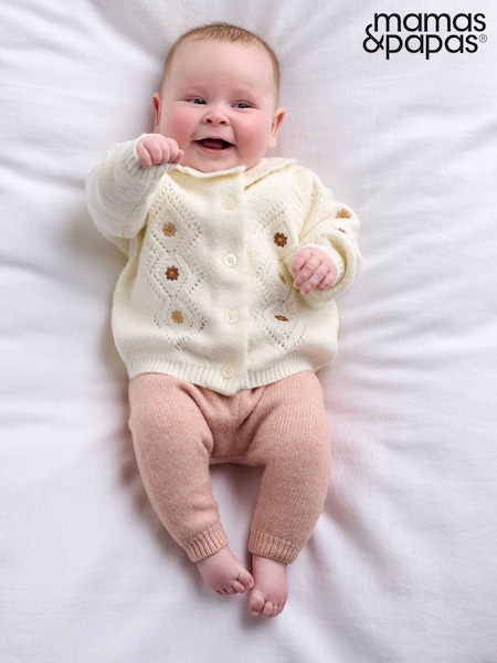 Pink - Mamas & Papas Emb Knit Cardi & Legging Set 2 Piece