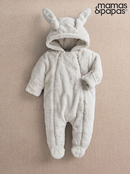 Grey - Mamas & Papas Faux Fur Pramsuit With Bunny Ears