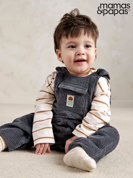 Blue - Mamas & Papas Cord Dungarees & Long Sleeve Top Set