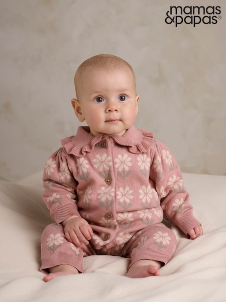 Rose - Mamas & Papas Fleuri Knitted Barboteuse