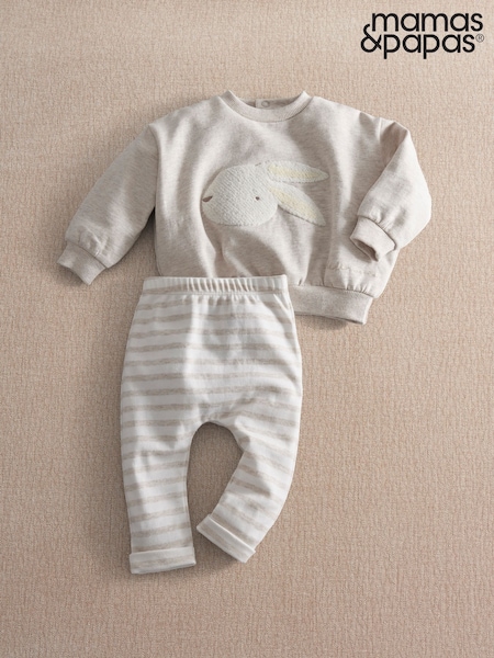 Grey - Mamas & Papas Bunny Sweatshirt & Stripe Leggings Set
