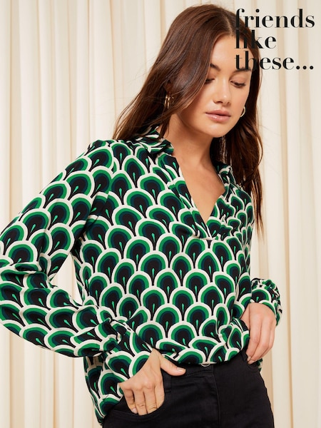 Friends Like These Green Long Sleeve V Neck Shirt (Q50403) | €15.50