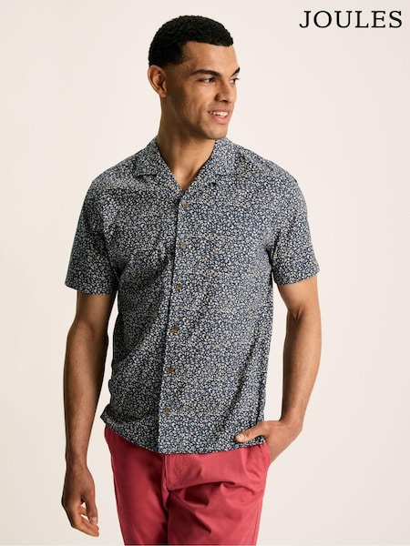 Joules Revere Blue Floral Printed Short Sleeve Shirt (Q50685) | €43