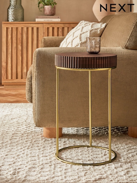 Dark Solid Mango Wood Ribbed Side Table (Q50708) | €125