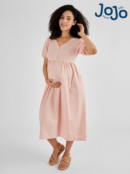 Koralle/Vichy-Karos - JoJo Maman Bébé Midikleid mit Puffärmeln (Umstandsmode) (Q50714) | 79 €