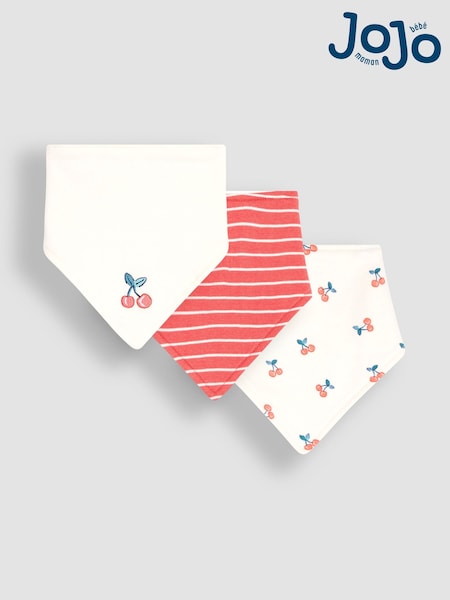 білий/червоний Черешня - Jojo Maman Bébé 3-pack Cotton Baby Dribble Bibs (Q50740) | 721 грн