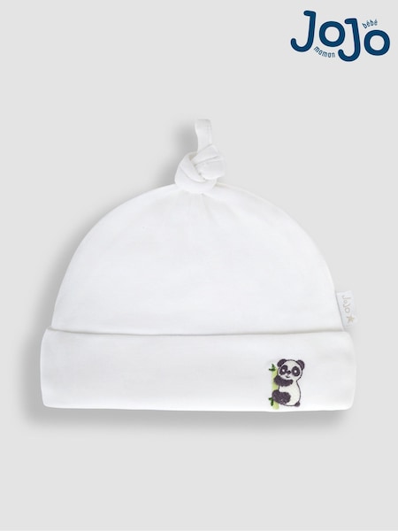JoJo Maman Bébé White Panda Embroidered Cotton Baby Hat (Q50744) | €8