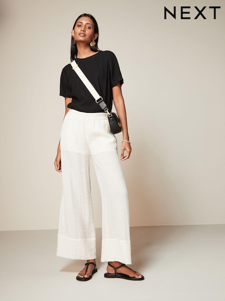 Ecru Textured Sheer Wide Leg Trouser (Q50787) | €24