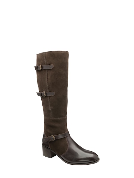 Ravel Brown Leather & Suede Zip-Up Knee High Boots (Q50888) | €103