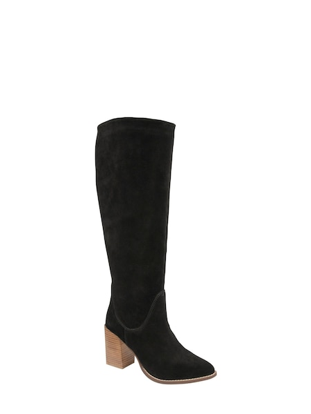 Ravel Black Suede Zip-Up Knee High Boots (Q50890) | €111