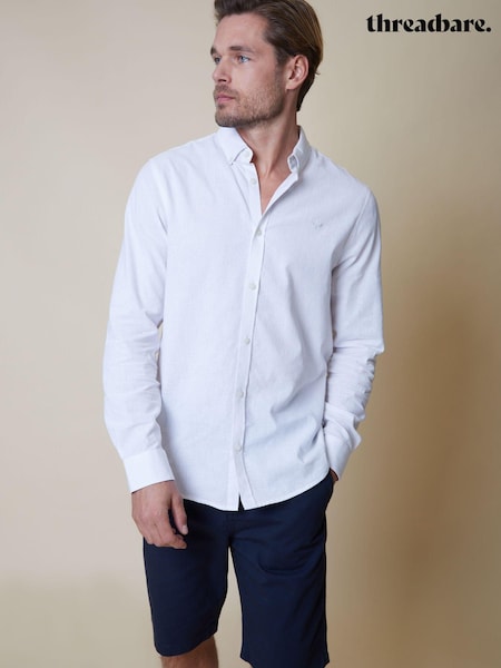 Threadbare White Linen Blend Long Sleeve Shirt (Q51342) | €35