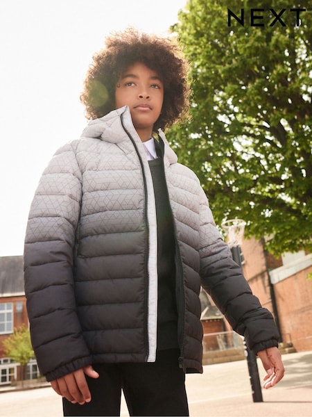 אפור/שחור - Quilted Midweight Hooded Jacket (3-17yrs) (Q51547) | ‏101‏₪ - ‏159‏ ₪