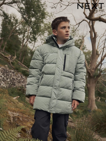 Sage Green Utility Fleece Lined Hooded Padded Puffer Coat (3-16yrs) (Q51556) | AED101 - AED142