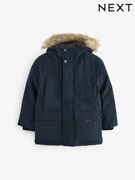 Navy Blue Faux Fur Trim Hooded Padded Parka Coat (3-16yrs) (Q51563) | CA$106 - CA$134