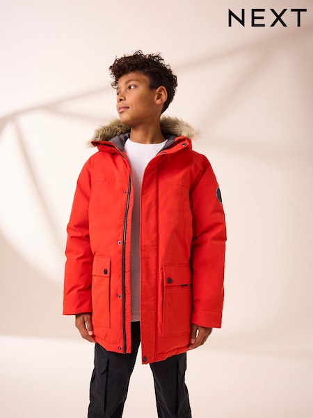 Orange Faux Fur Trim Hooded Padded Parka Coat (3-16yrs) (Q51565) | €22 - €28