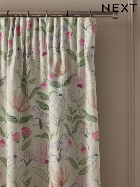 Floral Print Touch Of Linen Pencil Pleat Blackout/thermal Curtains