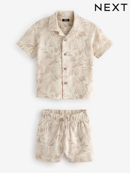 Bež/bela - Short Sleeve Pattern 100% Cotton Shirt and Shorts Set (3mths-7yrs) (Q51603) | € 13 - € 17