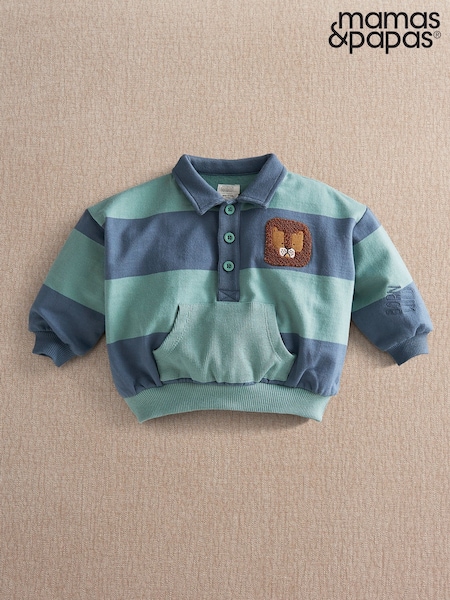Green - Mamas & Papas Stripe Polo Collar Sweatshirt