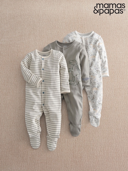 Green - Mamas & Papas Born To Roar Sleepsuits Pack Of 3
